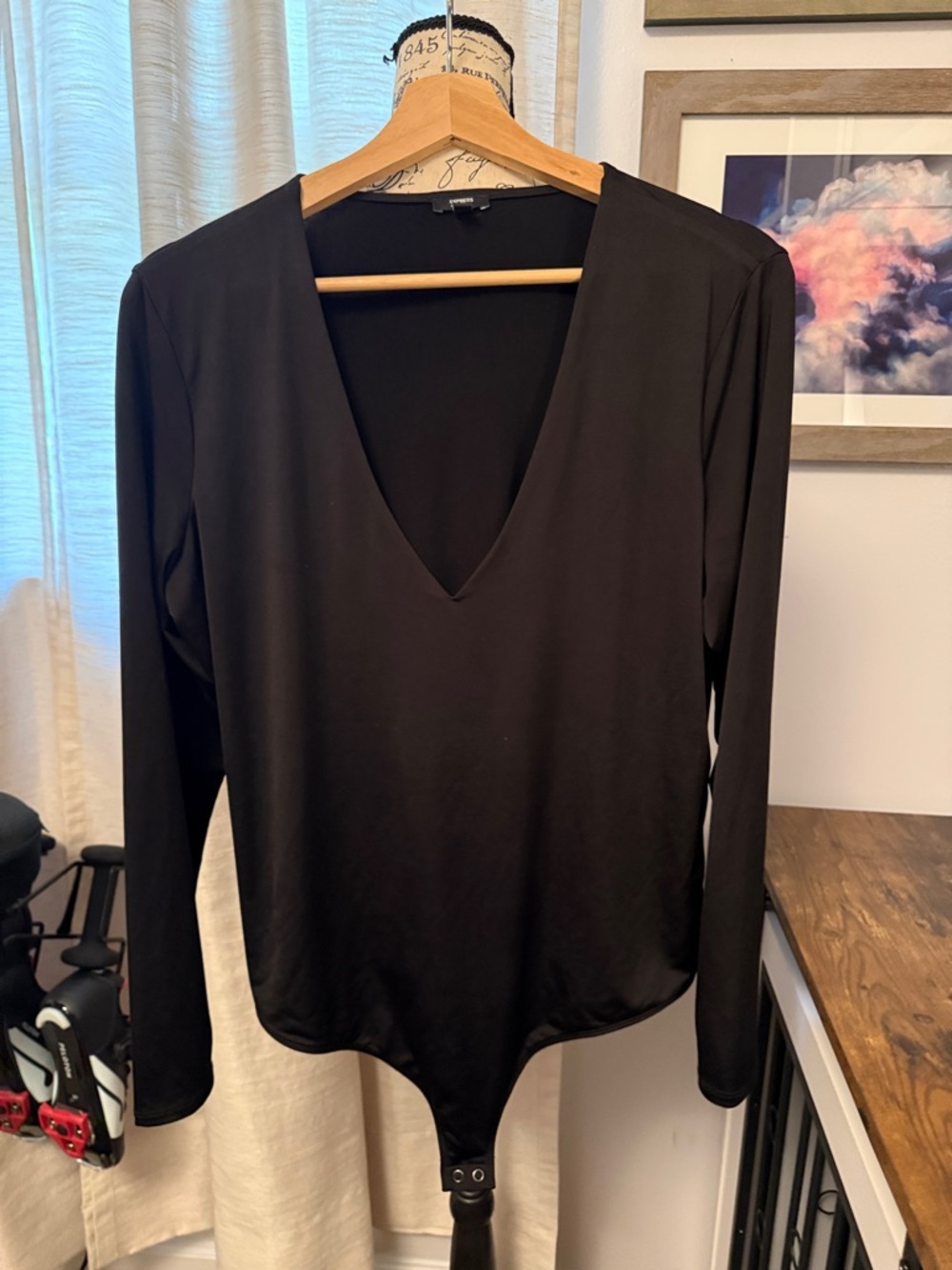 Express Black V-Neck Long Sleeve Bodysuit